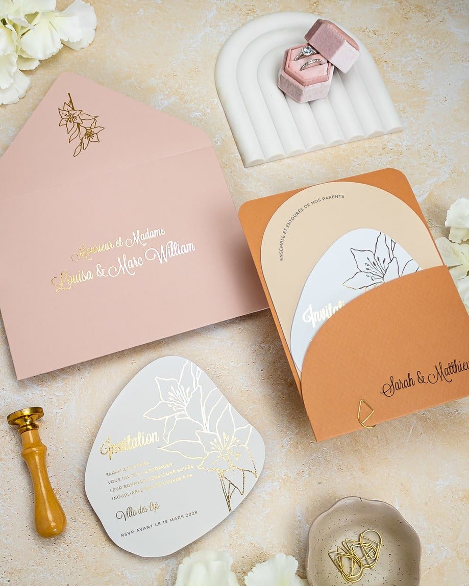 "Coeur" - Faire-part de mariage moderne, chic et élégant avec dorure or – Wedding stationery - Création Luxe Carterie Studio