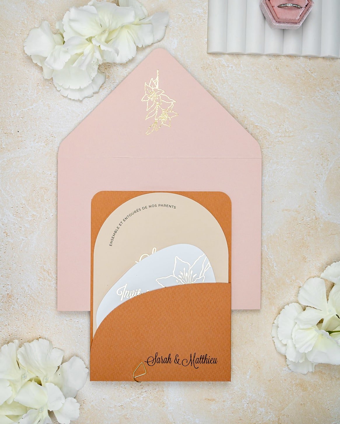 "Coeur" - Faire-part de mariage moderne, chic et élégant avec dorure or – Wedding stationery - Création Luxe Carterie Studio