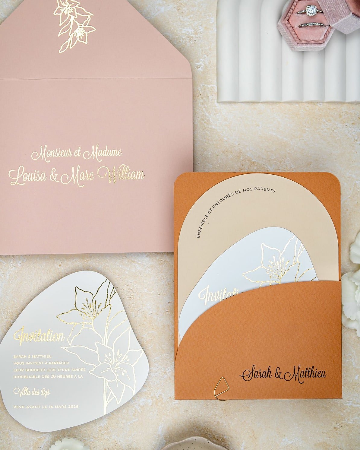 "Coeur" - Faire-part de mariage moderne, chic et élégant avec dorure or – Wedding stationery - Création Luxe Carterie Studio