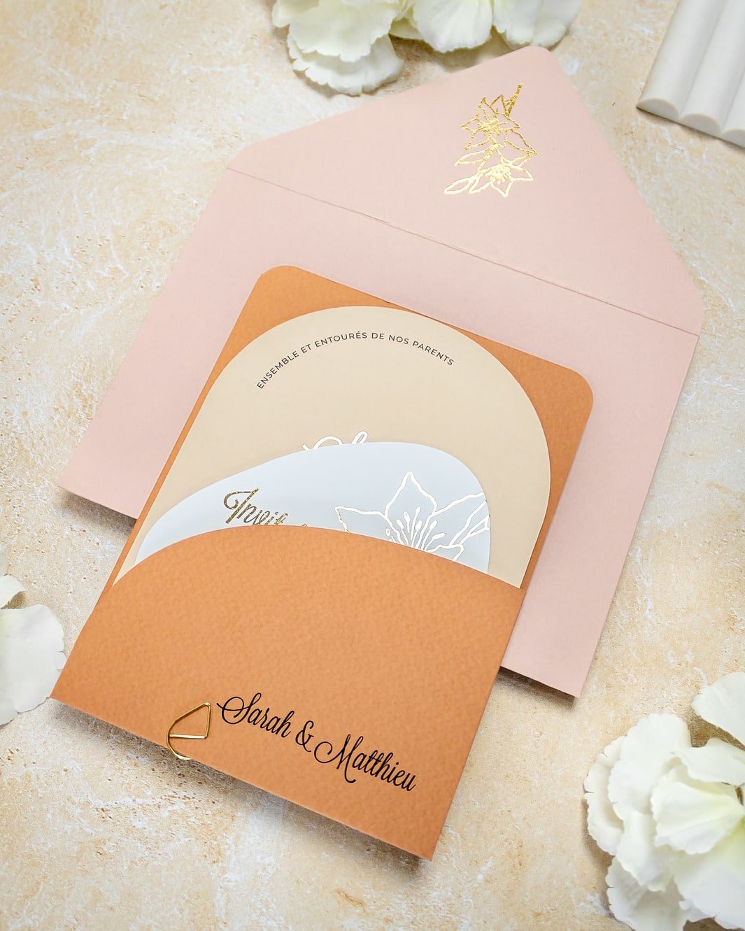 "Coeur" - Faire-part de mariage moderne, chic et élégant avec dorure or – Wedding stationery - Création Luxe Carterie Studio