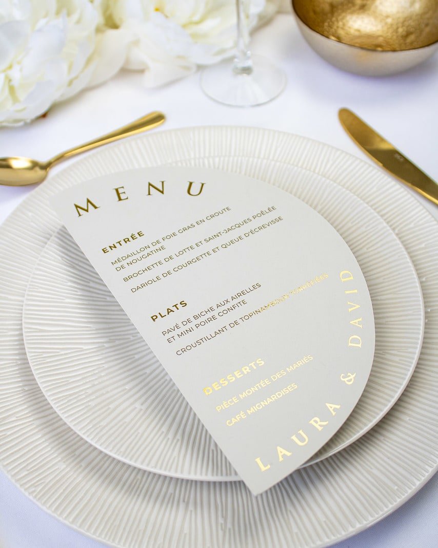 "Cria" - Menu de mariage chic et élégant avec dorure or pour réception de mariage – Papeterie de mariage - Wedding stationery - Création Luxe Carterie Studio