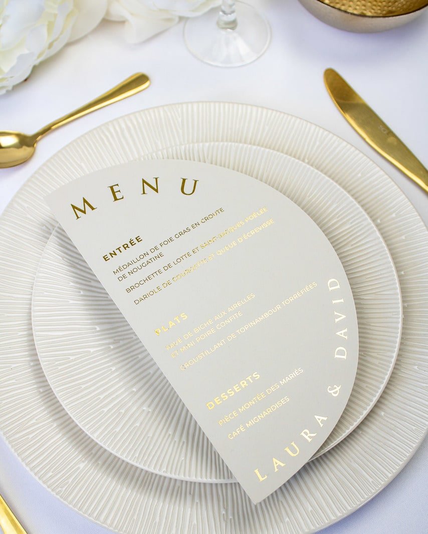"Cria" - Menu de mariage chic et élégant avec dorure or pour réception de mariage – Papeterie de mariage - Wedding stationery - Création Luxe Carterie Studio