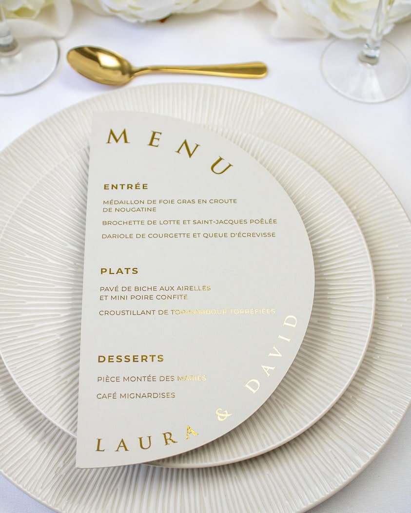 "Cria" - Menu de mariage chic et élégant avec dorure or pour réception de mariage – Papeterie de mariage - Wedding stationery - Création Luxe Carterie Studio