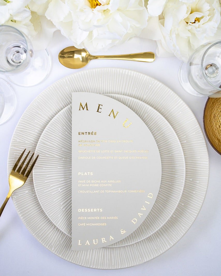 "Cria" - Menu de mariage chic et élégant avec dorure or pour réception de mariage – Papeterie de mariage - Wedding stationery - Création Luxe Carterie Studio