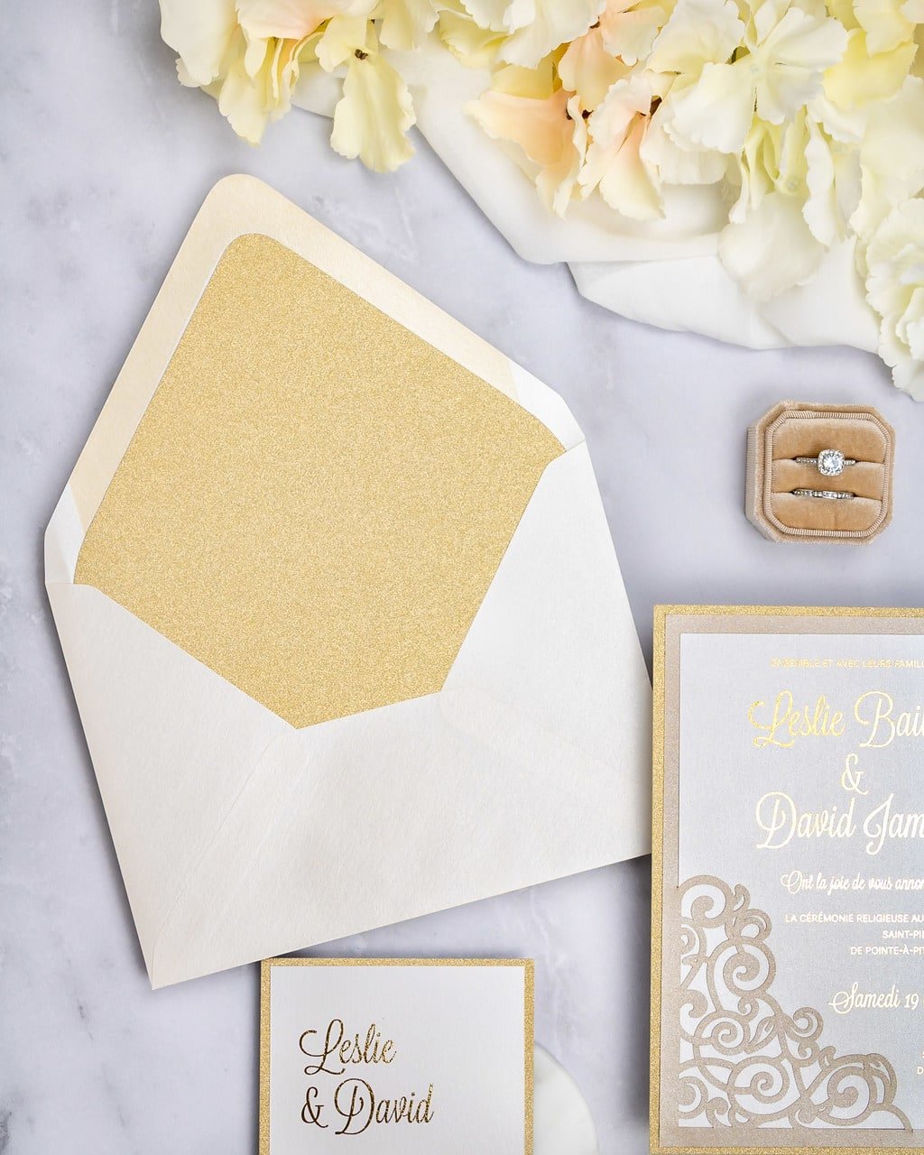"Dahlia" - Faire-part de mariage laser cut élégant et romantique avec dorure or - Wedding stationery - Création Luxe Carterie Studio