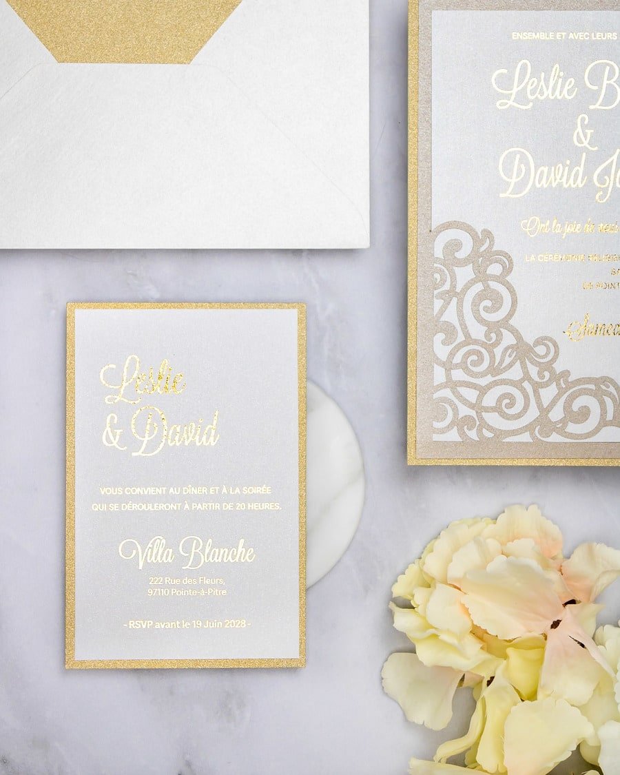"Dahlia" - Faire-part de mariage laser cut élégant et romantique avec dorure or - Wedding stationery - Création Luxe Carterie Studio
