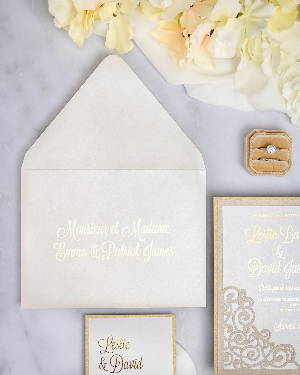 "Dahlia" - Faire-part de mariage laser cut élégant et romantique avec dorure or - Wedding stationery - Création Luxe Carterie Studio