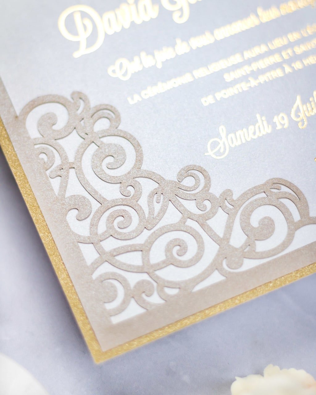 "Dahlia" - Faire-part de mariage laser cut élégant et romantique avec dorure or - Wedding stationery - Création Luxe Carterie Studio