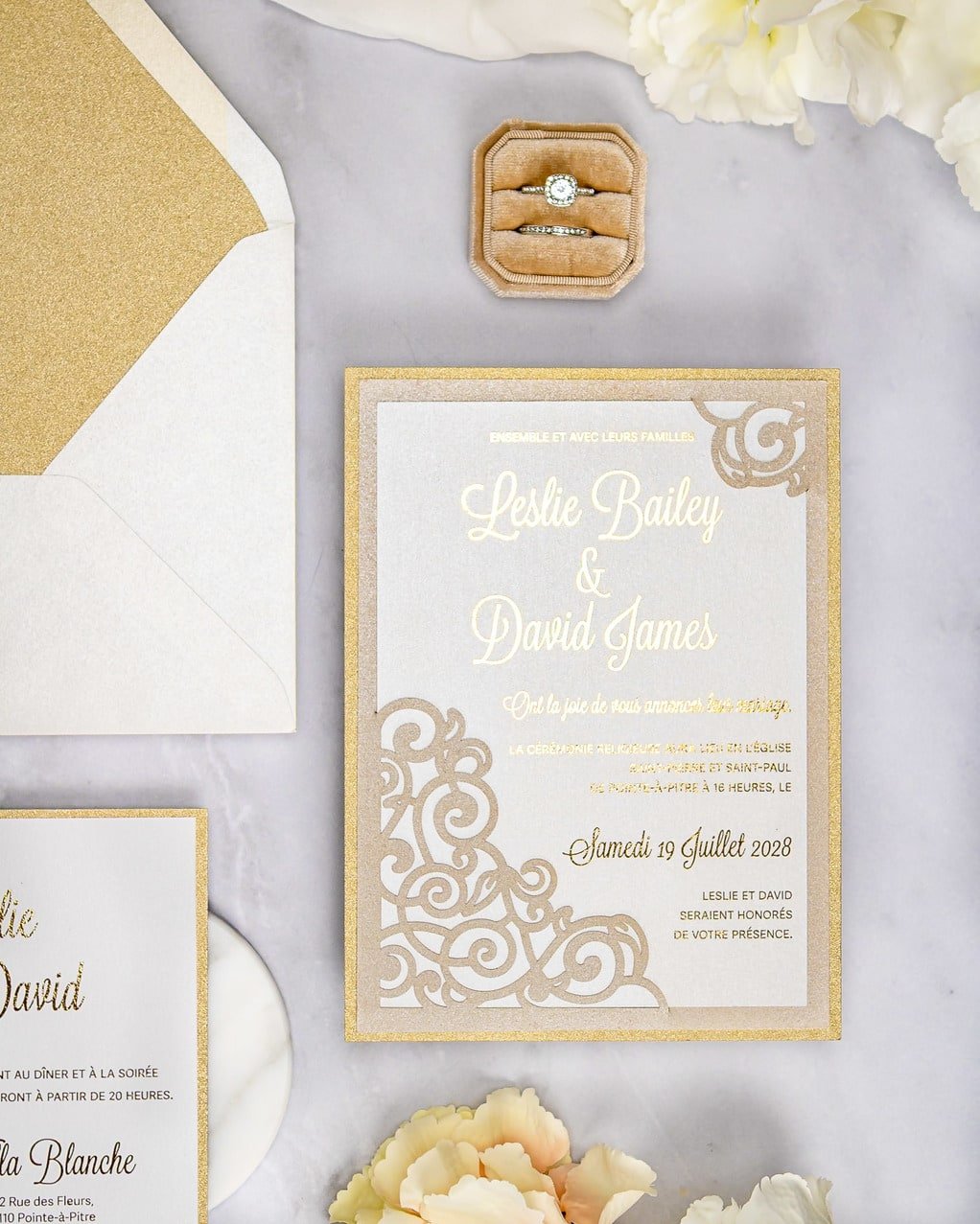 "Dahlia" - Faire-part de mariage laser cut élégant et romantique avec dorure or - Wedding stationery - Création Luxe Carterie Studio
