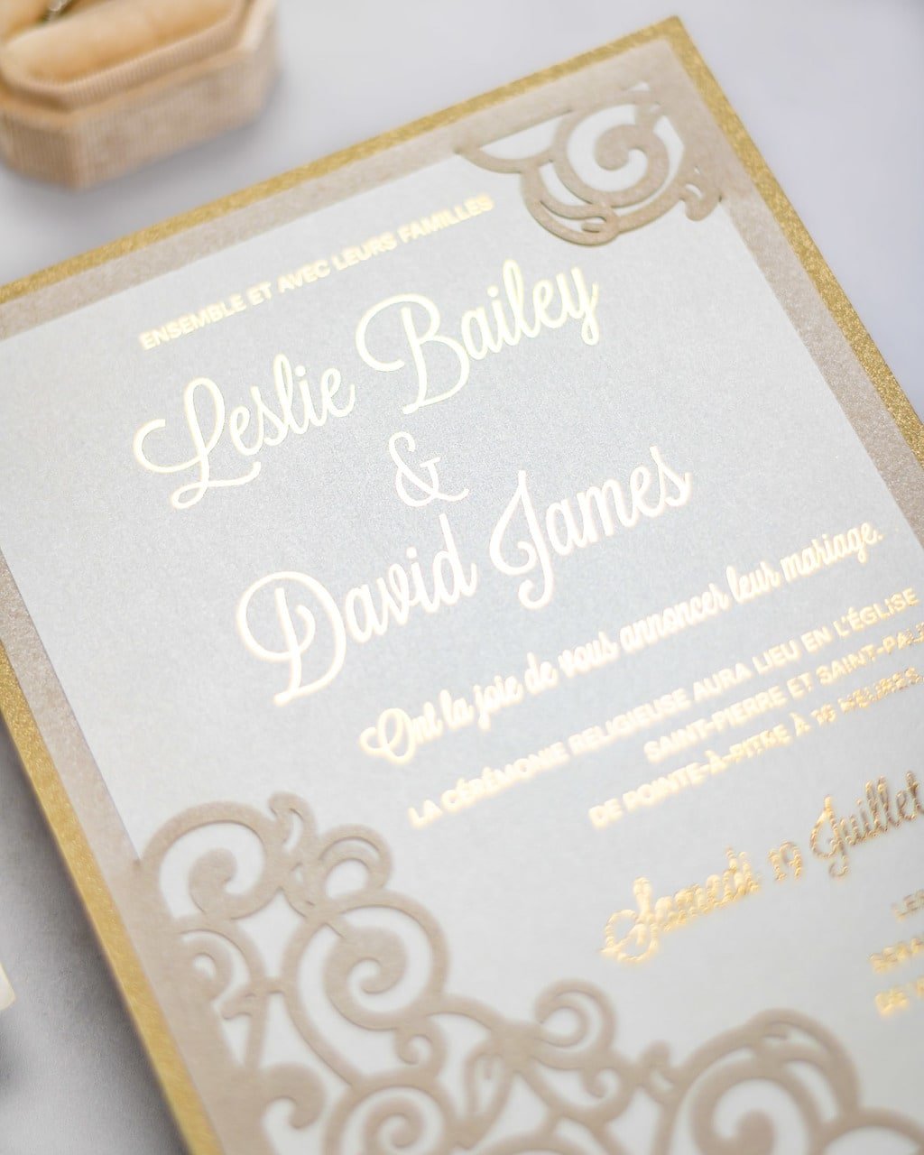"Dahlia" - Faire-part de mariage laser cut élégant et romantique avec dorure or - Wedding stationery - Création Luxe Carterie Studio