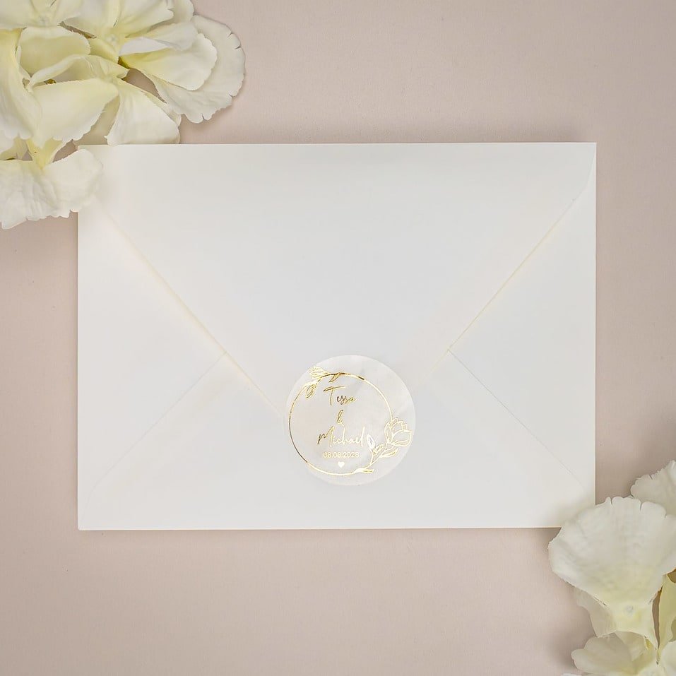 "Dania - Sticker" - Faire-part de mariage chic, élégant et romantique avec dorure or - Wedding stationery - Création Luxe Carterie Studio