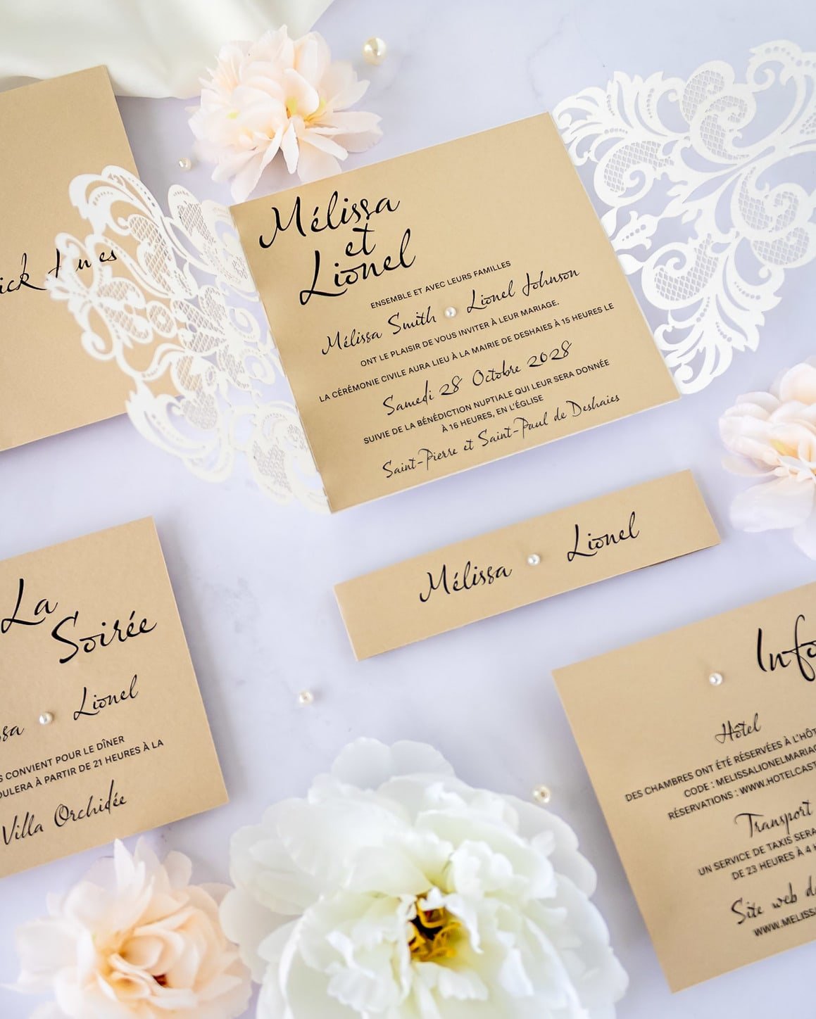 "Délicate" - Faire-part de mariage laser cut élégant et romantique avec dorure or - Wedding stationery - Création Luxe Carterie Studio