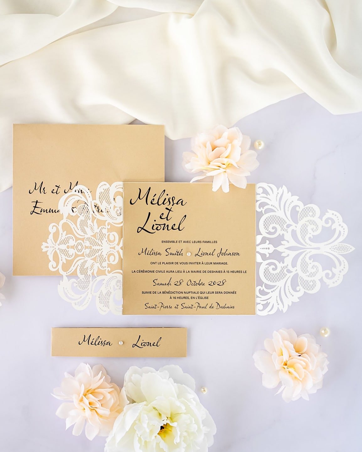 "Délicate" - Faire-part de mariage laser cut élégant et romantique avec dorure or - Wedding stationery - Création Luxe Carterie Studio