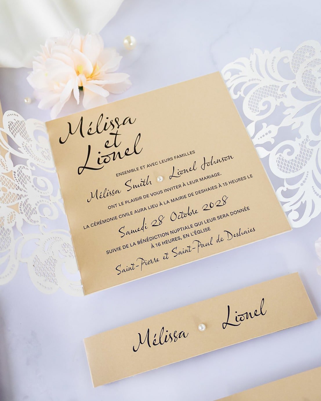 "Délicate" - Faire-part de mariage laser cut élégant et romantique avec dorure or - Wedding stationery - Création Luxe Carterie Studio