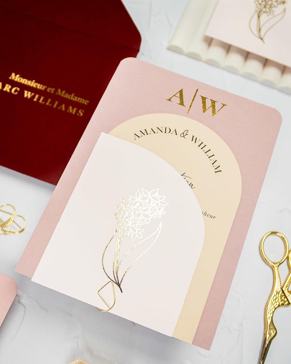 "Ecrin" - Faire-part de mariage moderne, chic et élégant avec dorure or – Wedding stationery - Création Luxe Carterie Studio
