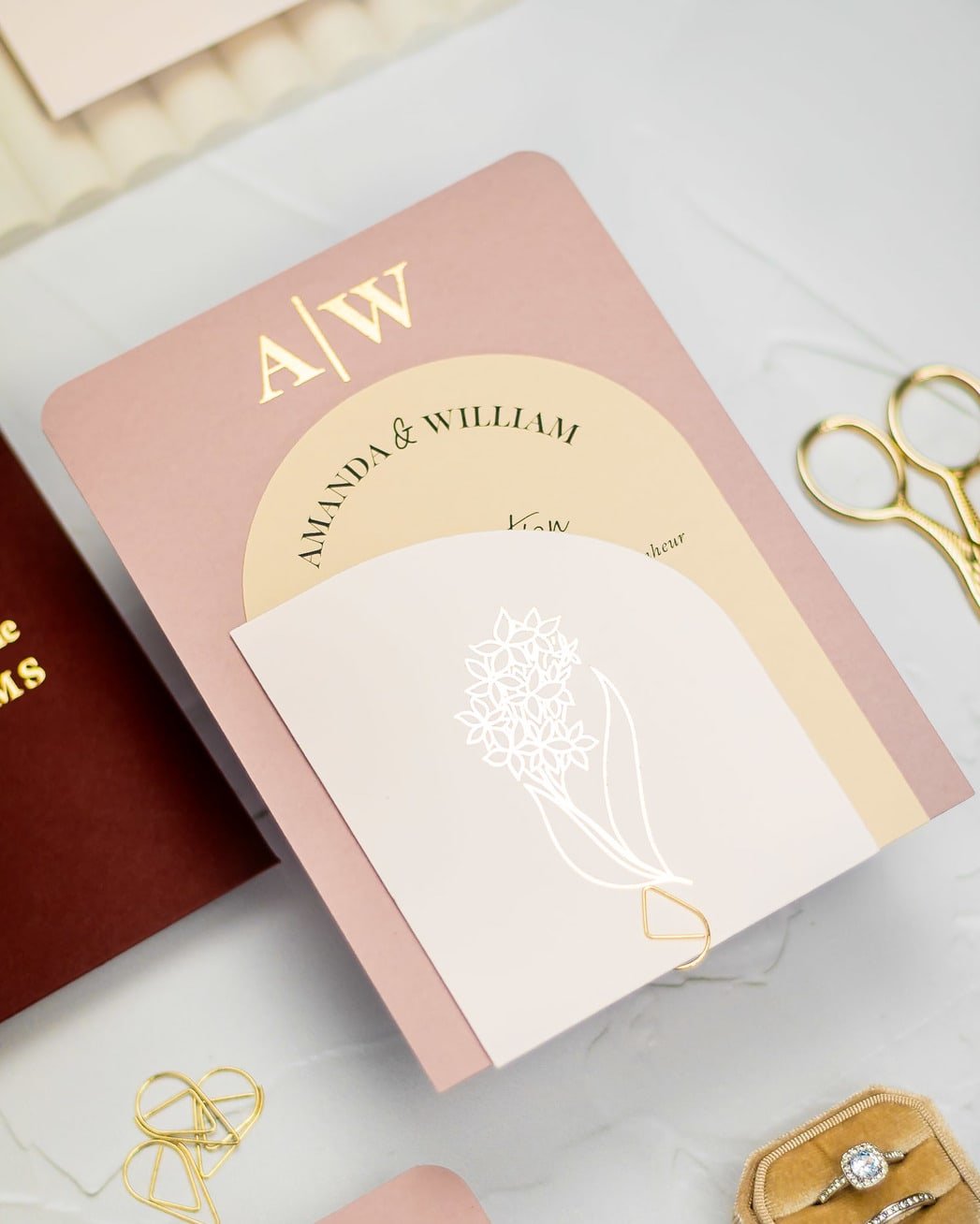 "Ecrin" - Faire-part de mariage moderne, chic et élégant avec dorure or – Wedding stationery - Création Luxe Carterie Studio