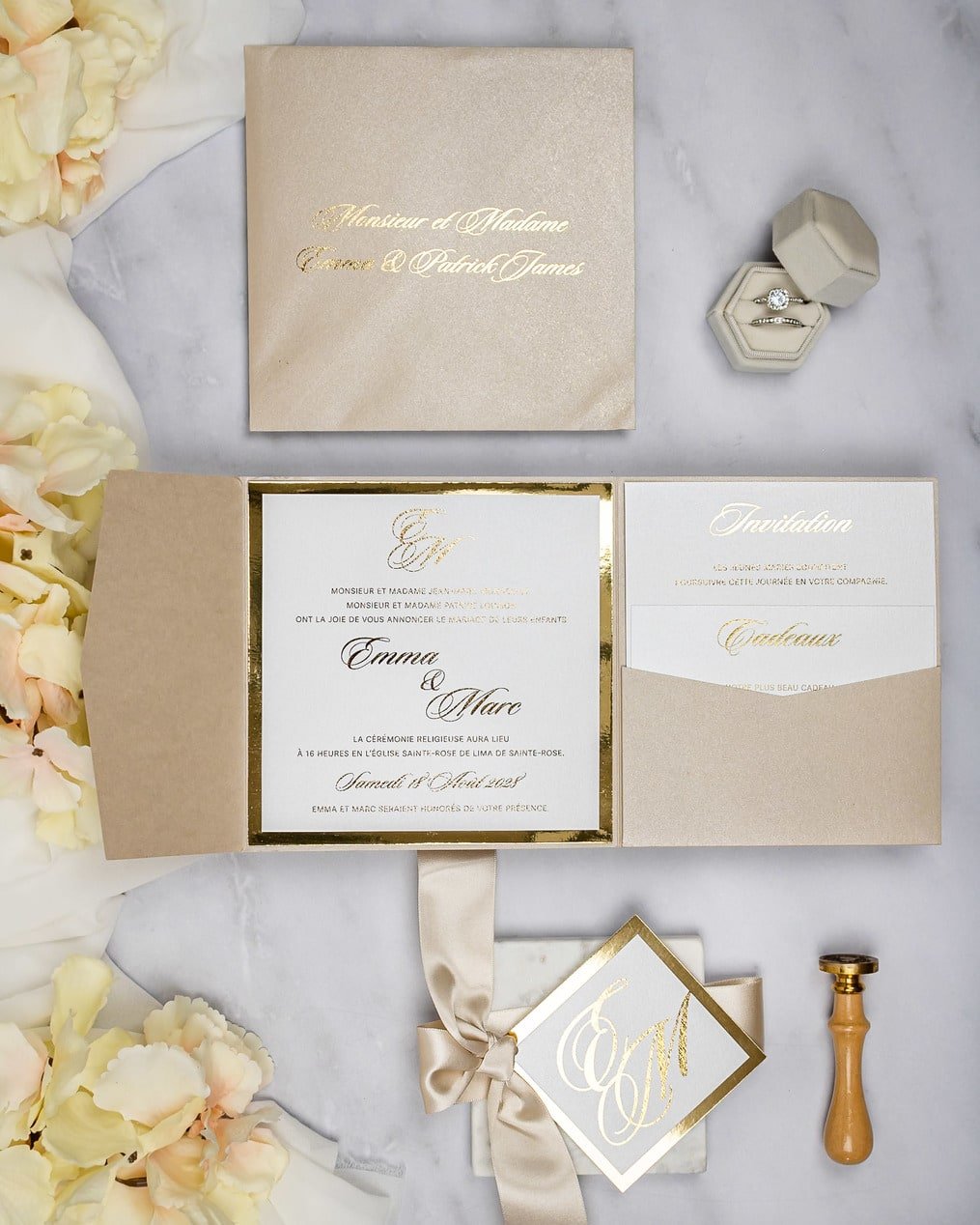 "Emilie" - Faire-part de mariage chic, élégant et romantique avec dorure or - Wedding stationery - Création Luxe Carterie Studio