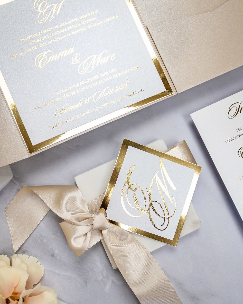 "Emilie" - Faire-part de mariage chic, élégant et romantique avec dorure or - Wedding stationery - Création Luxe Carterie Studio