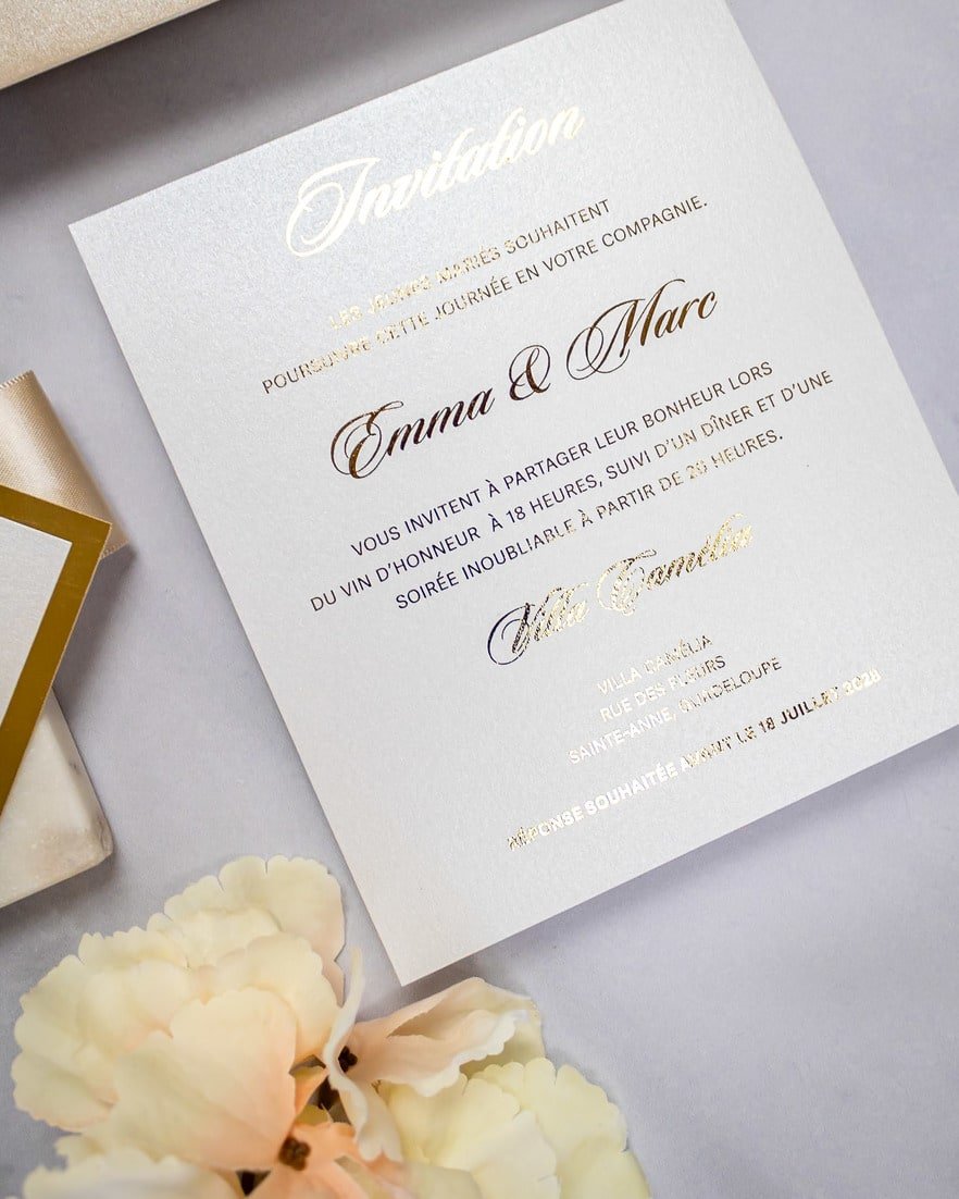 "Emilie" - Faire-part de mariage chic, élégant et romantique avec dorure or - Wedding stationery - Création Luxe Carterie Studio