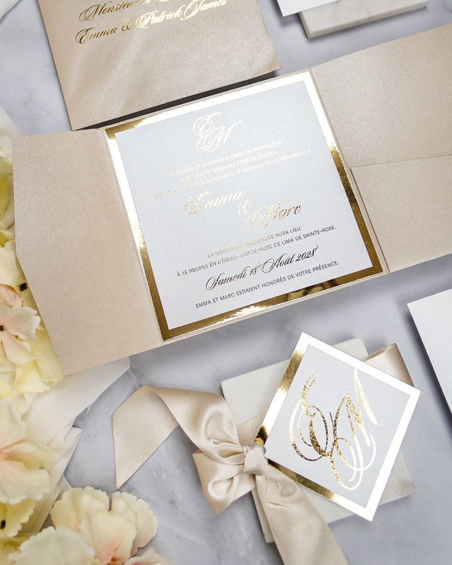 "Emilie" - Faire-part de mariage chic, élégant et romantique avec dorure or - Wedding stationery - Création Luxe Carterie Studio