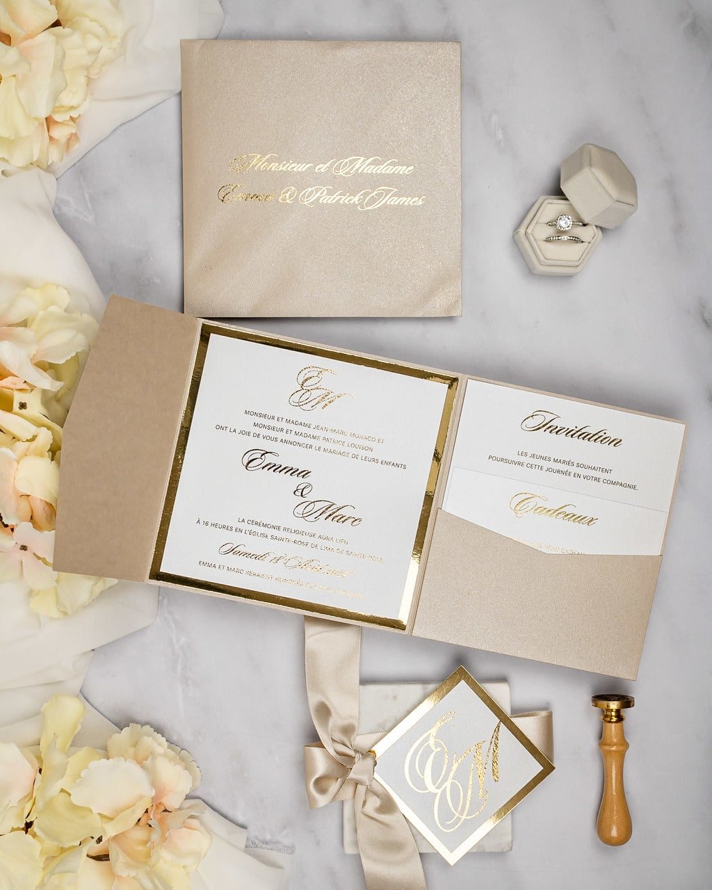 "Emilie" - Faire-part de mariage chic, élégant et romantique avec dorure or - Wedding stationery - Création Luxe Carterie Studio