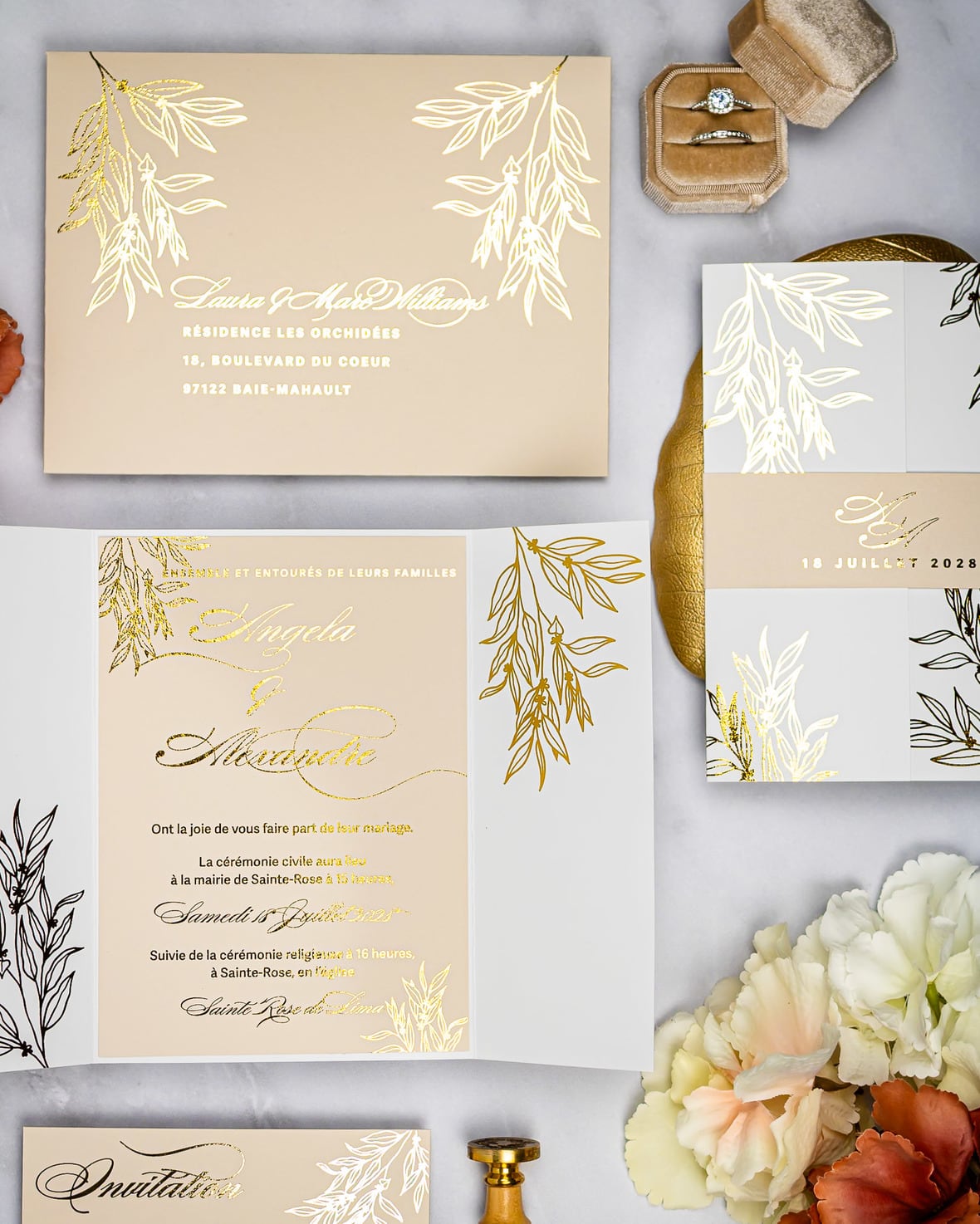 "Eva" - Faire-part de mariage chic, élégant et romantique avec dorure or - Wedding stationery - Création Luxe Carterie Studio
