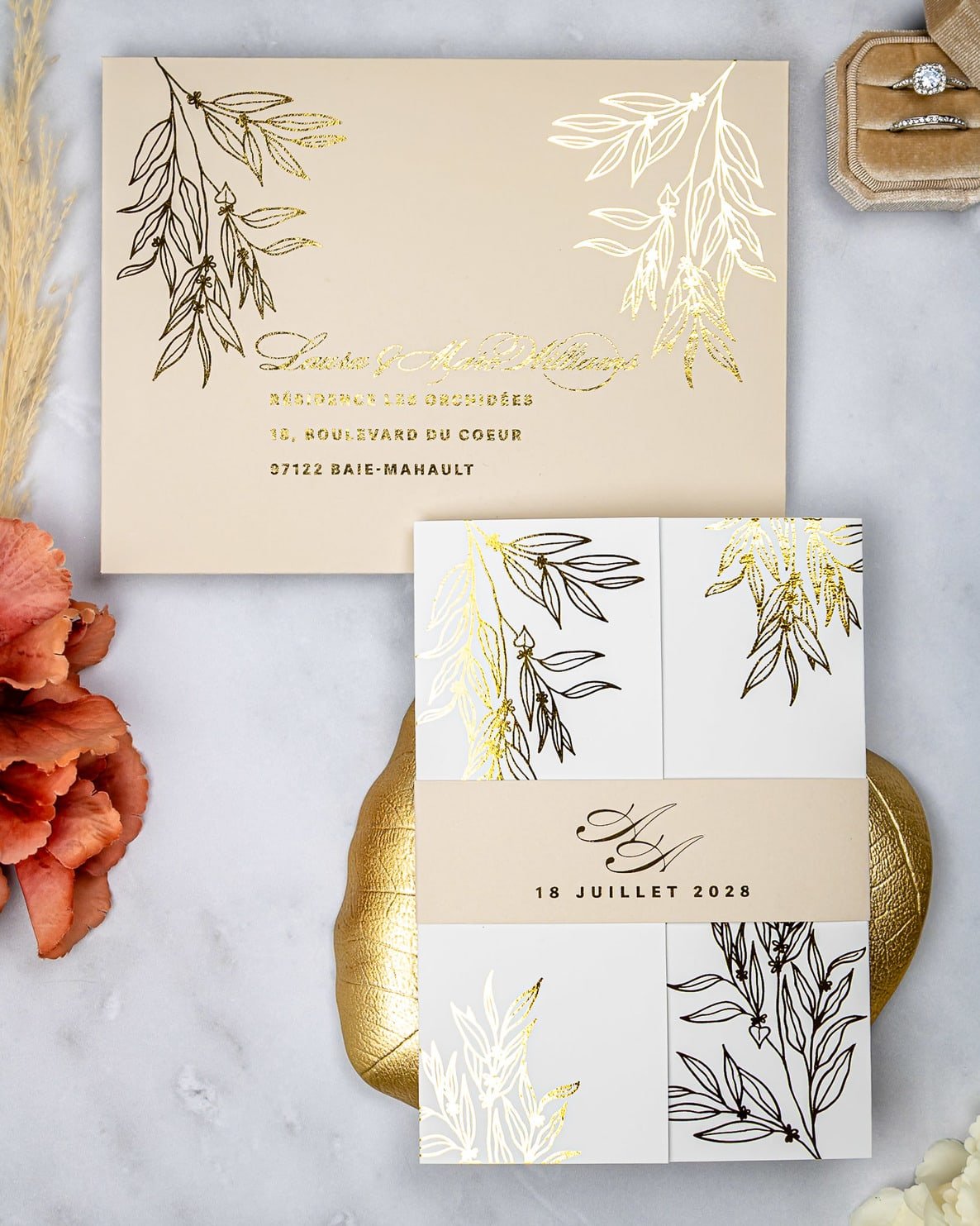 "Eva" - Faire-part de mariage chic, élégant et romantique avec dorure or - Wedding stationery - Création Luxe Carterie Studio