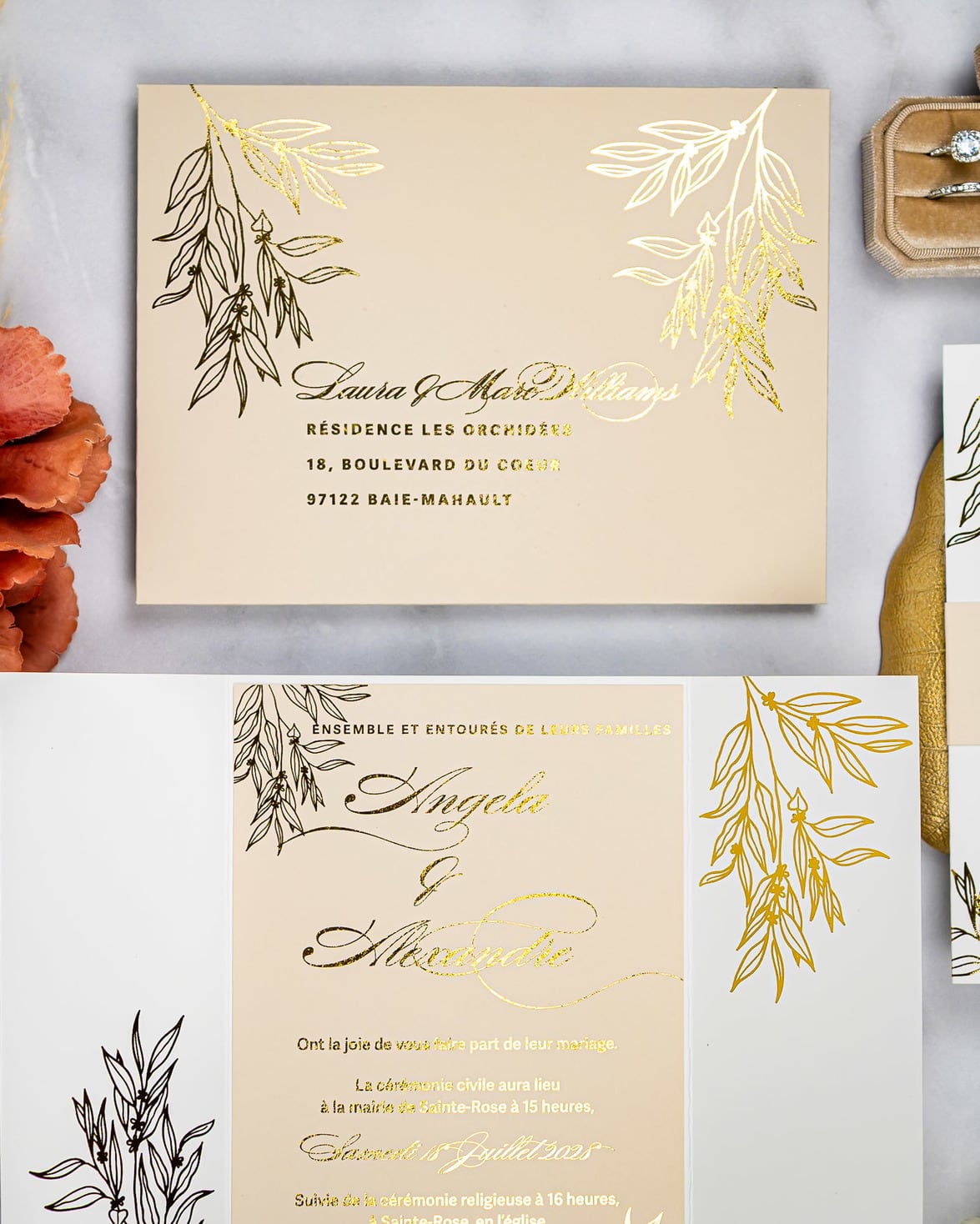 "Eva" - Faire-part de mariage chic, élégant et romantique avec dorure or - Wedding stationery - Création Luxe Carterie Studio
