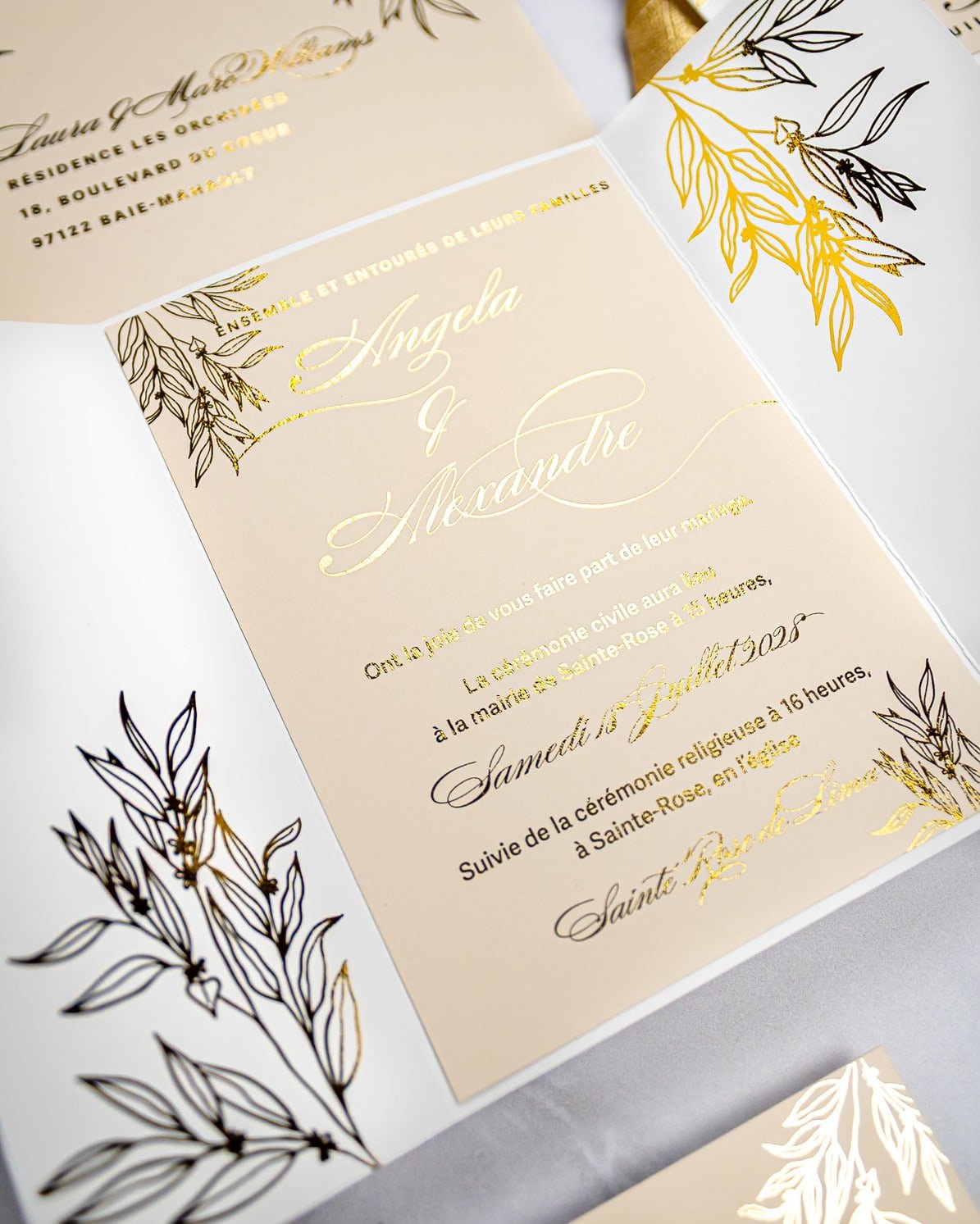"Eva" - Faire-part de mariage chic, élégant et romantique avec dorure or - Wedding stationery - Création Luxe Carterie Studio