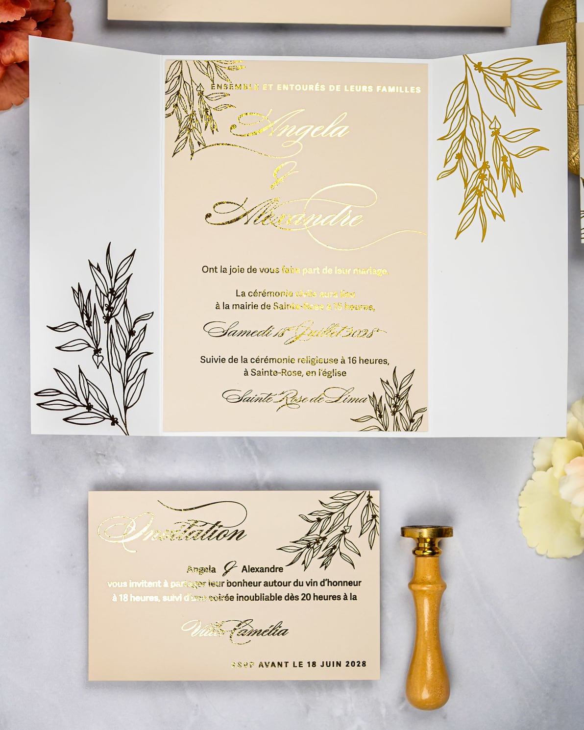 "Eva" - Faire-part de mariage chic, élégant et romantique avec dorure or - Wedding stationery - Création Luxe Carterie Studio
