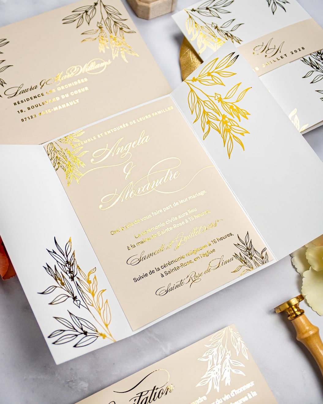 "Eva" - Faire-part de mariage chic, élégant et romantique avec dorure or - Wedding stationery - Création Luxe Carterie Studio