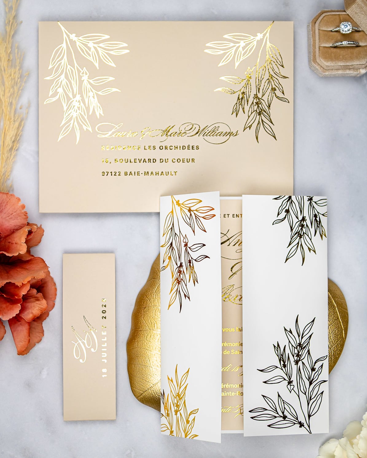 "Eva" - Faire-part de mariage chic, élégant et romantique avec dorure or - Wedding stationery - Création Luxe Carterie Studio
