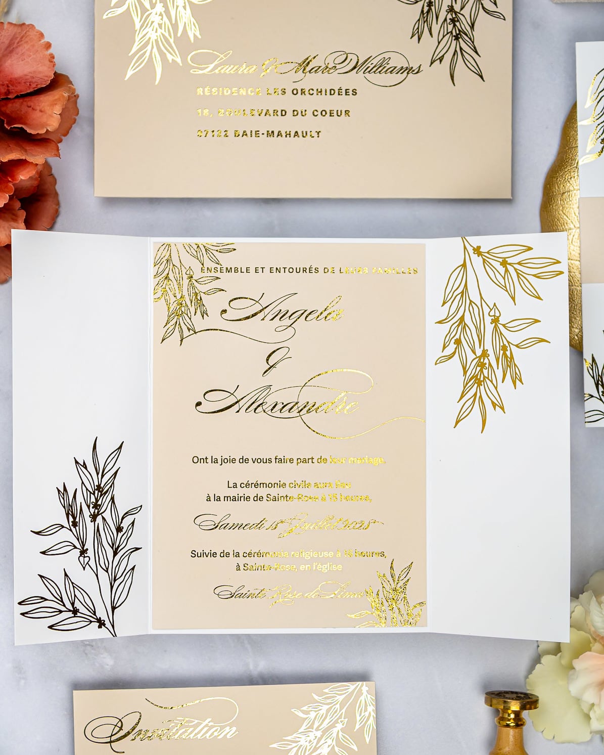 "Eva" - Faire-part de mariage chic, élégant et romantique avec dorure or - Wedding stationery - Création Luxe Carterie Studio