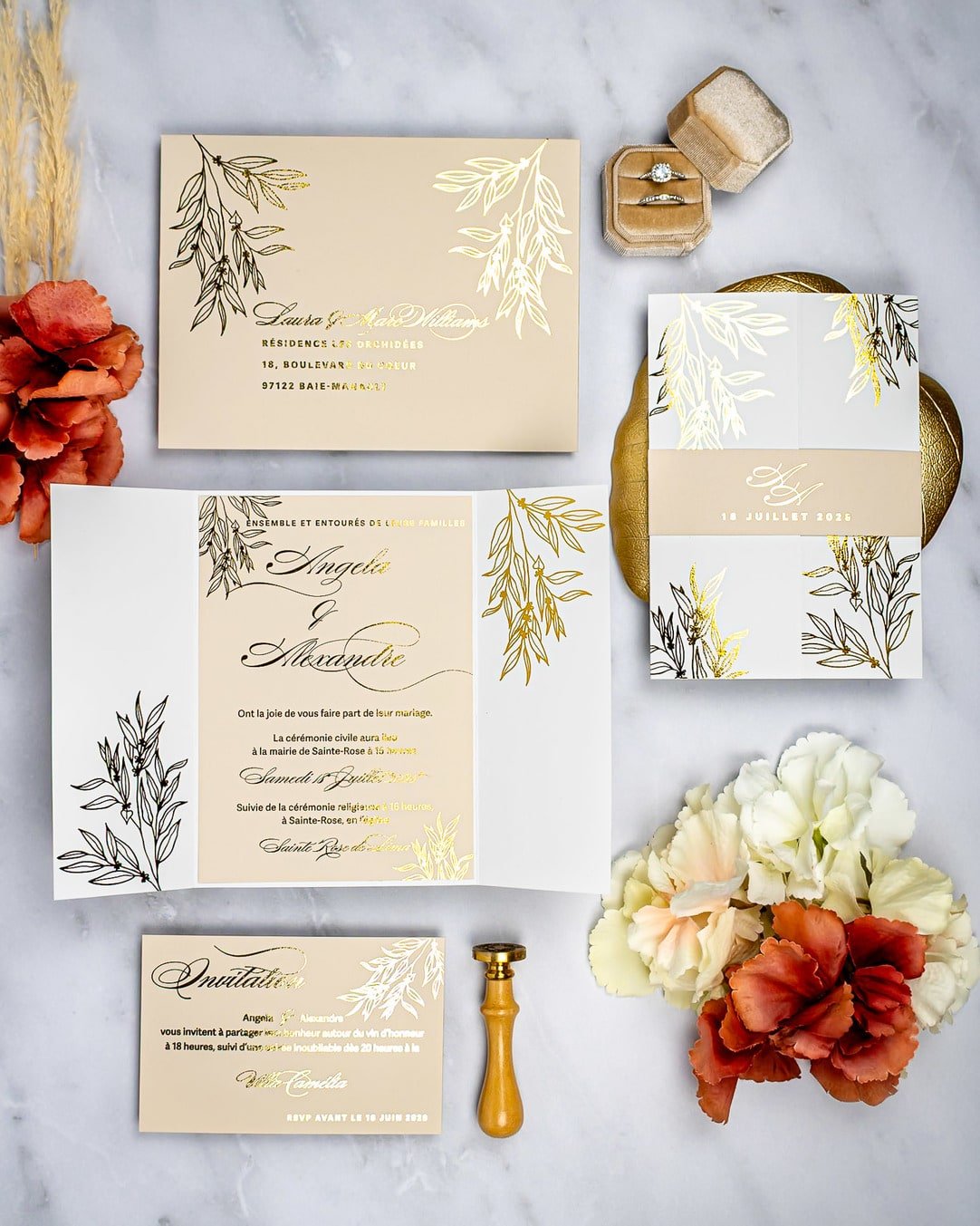 "Eva" - Faire-part de mariage chic, élégant et romantique avec dorure or - Wedding stationery - Création Luxe Carterie Studio