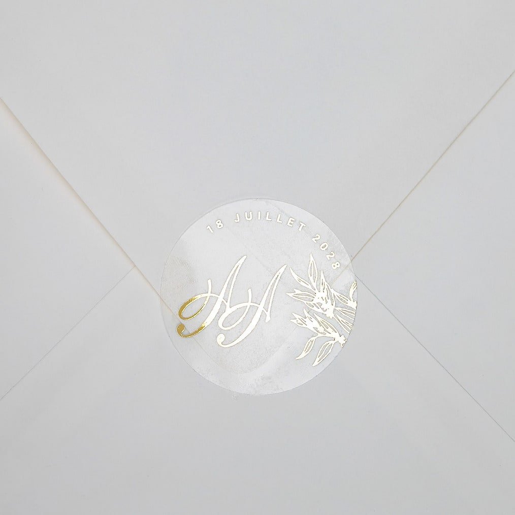 "Eva - Sticker" - Faire-part de mariage chic, élégant et romantique avec dorure or - Wedding stationery - Création Luxe Carterie Studio