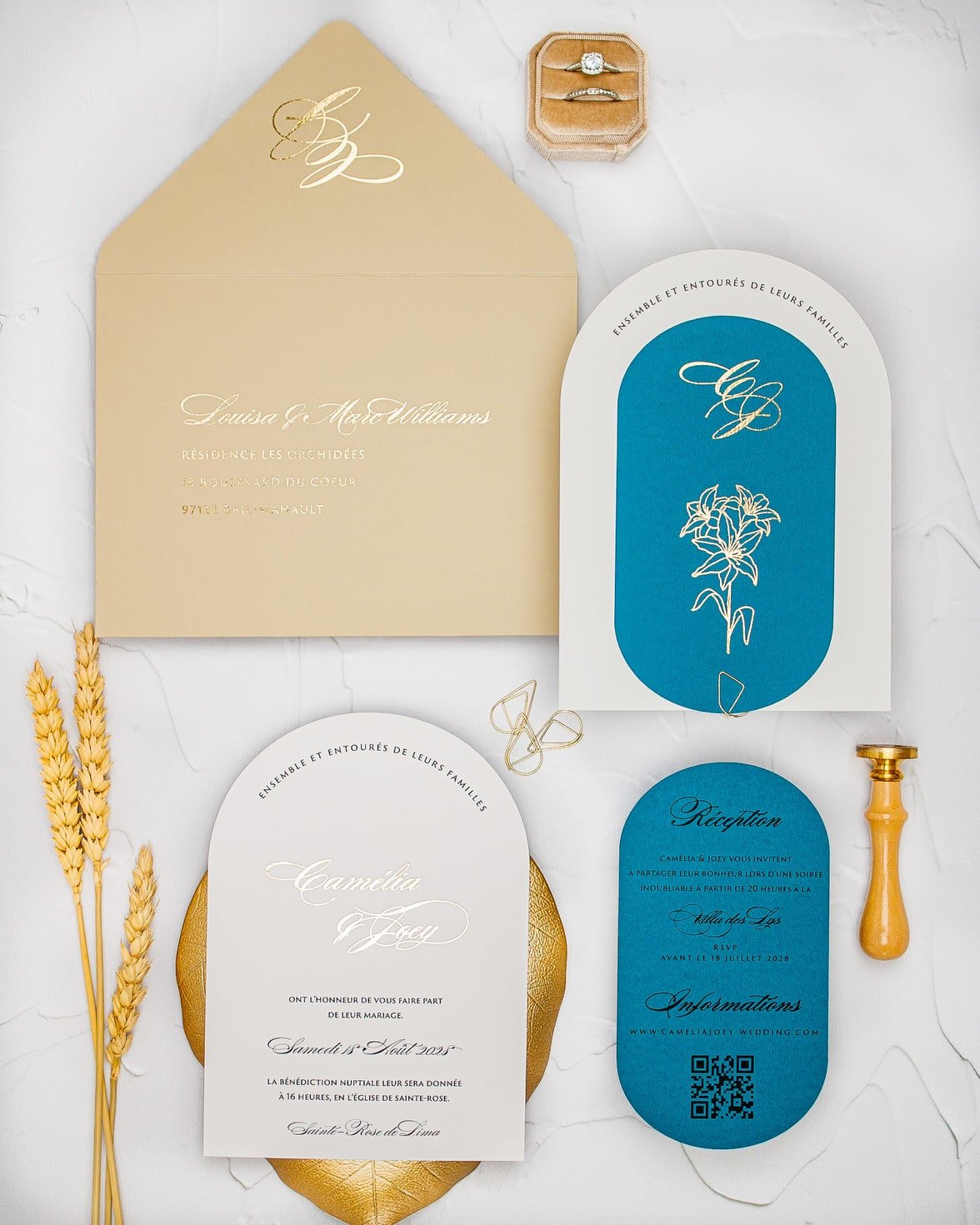 "Eve" - Faire-part de mariage moderne, chic et élégant avec dorure or – Wedding stationery - Création Luxe Carterie Studio