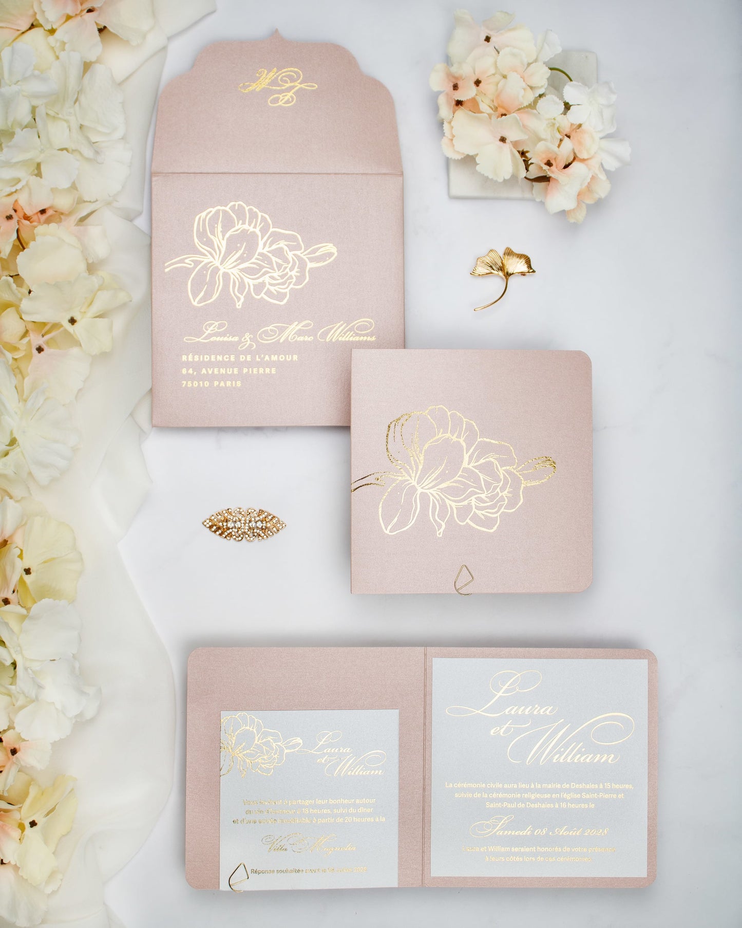 "Alamanda" - Faire-part de mariage chic, élégant et romantique avec dorure or - Wedding stationery - Création Luxe Carterie Studio
