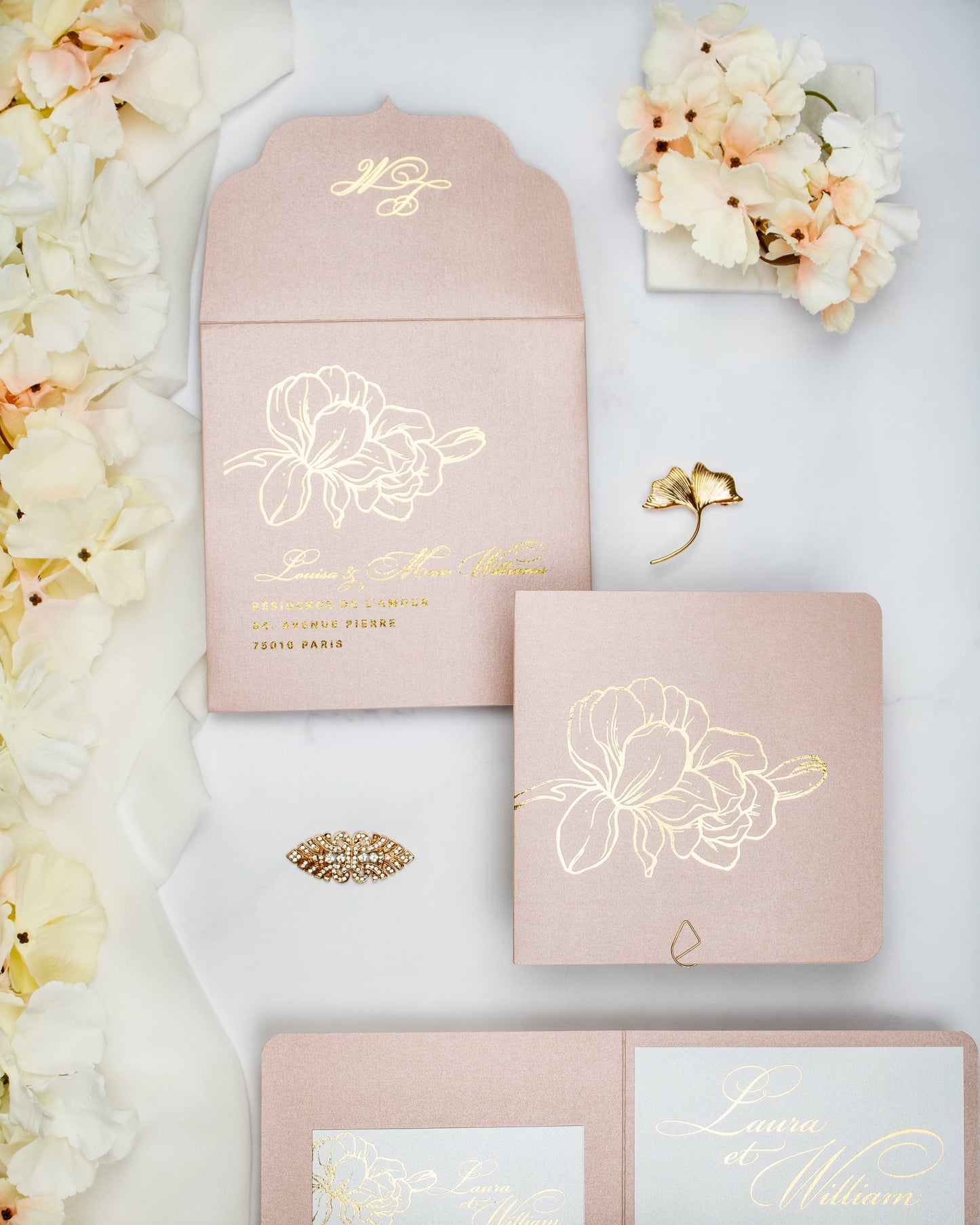 "Alamanda" - Faire-part de mariage chic, élégant et romantique avec dorure or - Wedding stationery - Création Luxe Carterie Studio