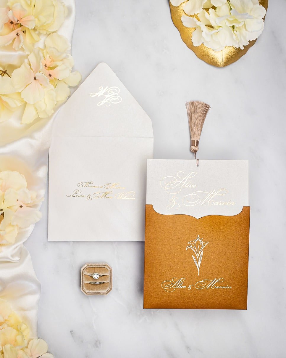 "Farla" - Faire-part de mariage moderne, chic et élégant avec dorure or – Wedding stationery - Création Luxe Carterie Studio