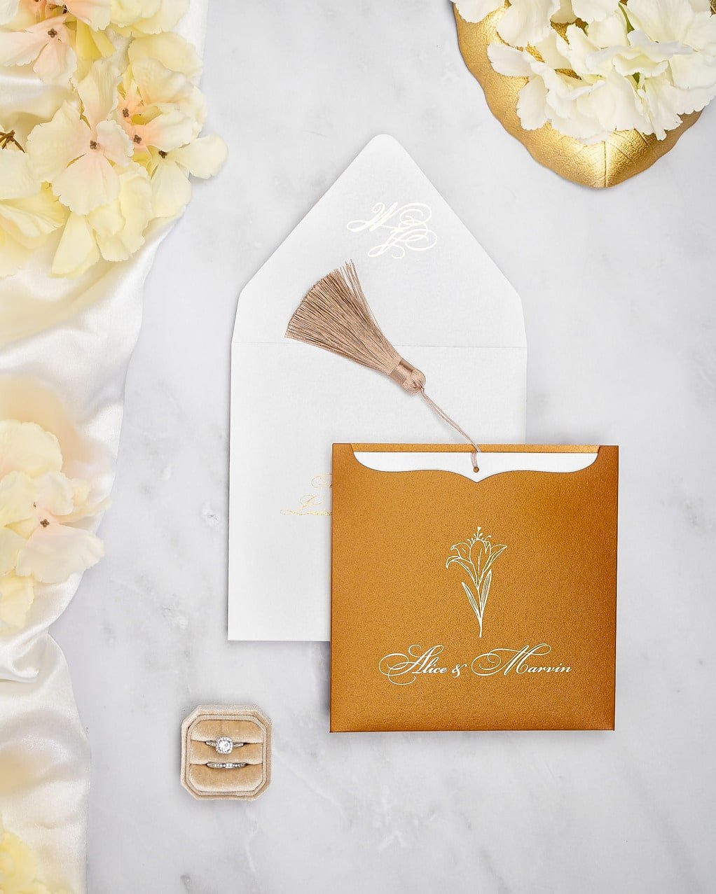 "Farla" - Faire-part de mariage moderne, chic et élégant avec dorure or – Wedding stationery - Création Luxe Carterie Studio