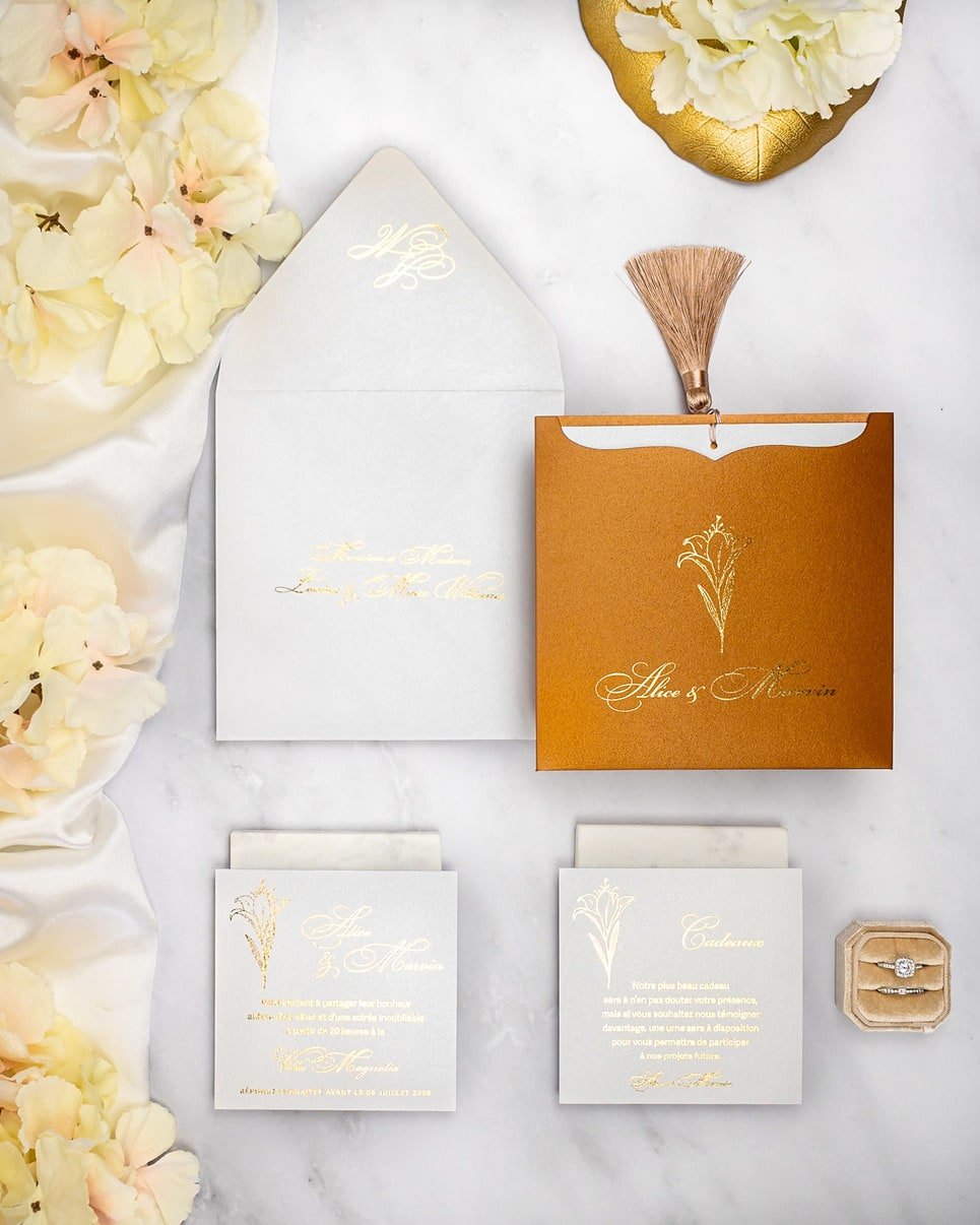 "Farla" - Faire-part de mariage moderne, chic et élégant avec dorure or – Wedding stationery - Création Luxe Carterie Studio