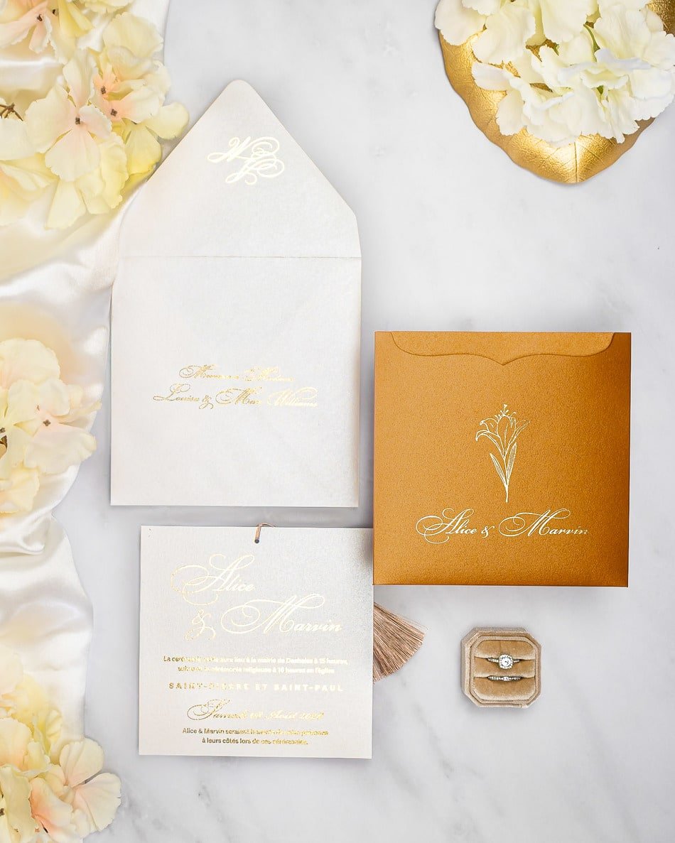 "Farla" - Faire-part de mariage moderne, chic et élégant avec dorure or – Wedding stationery - Création Luxe Carterie Studio