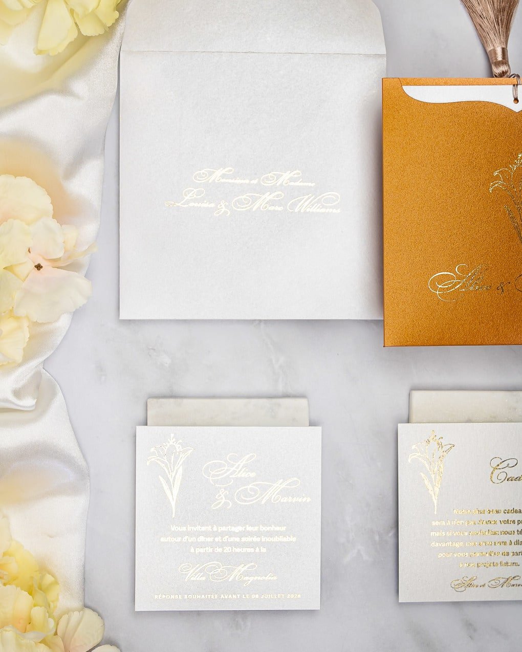 "Farla" - Faire-part de mariage moderne, chic et élégant avec dorure or – Wedding stationery - Création Luxe Carterie Studio