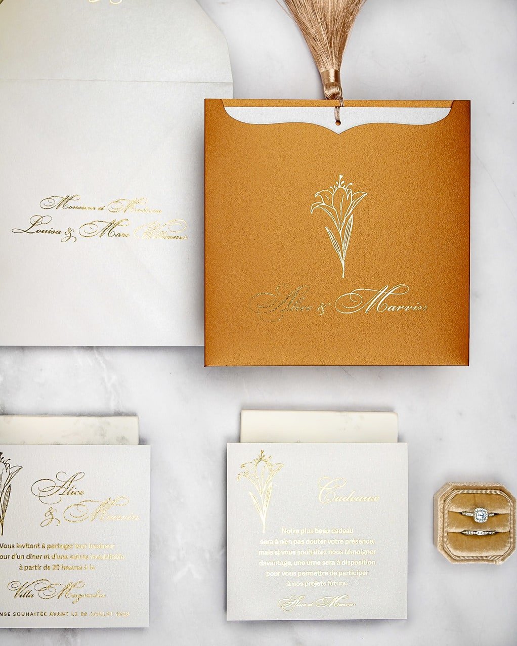 "Farla" - Faire-part de mariage moderne, chic et élégant avec dorure or – Wedding stationery - Création Luxe Carterie Studio
