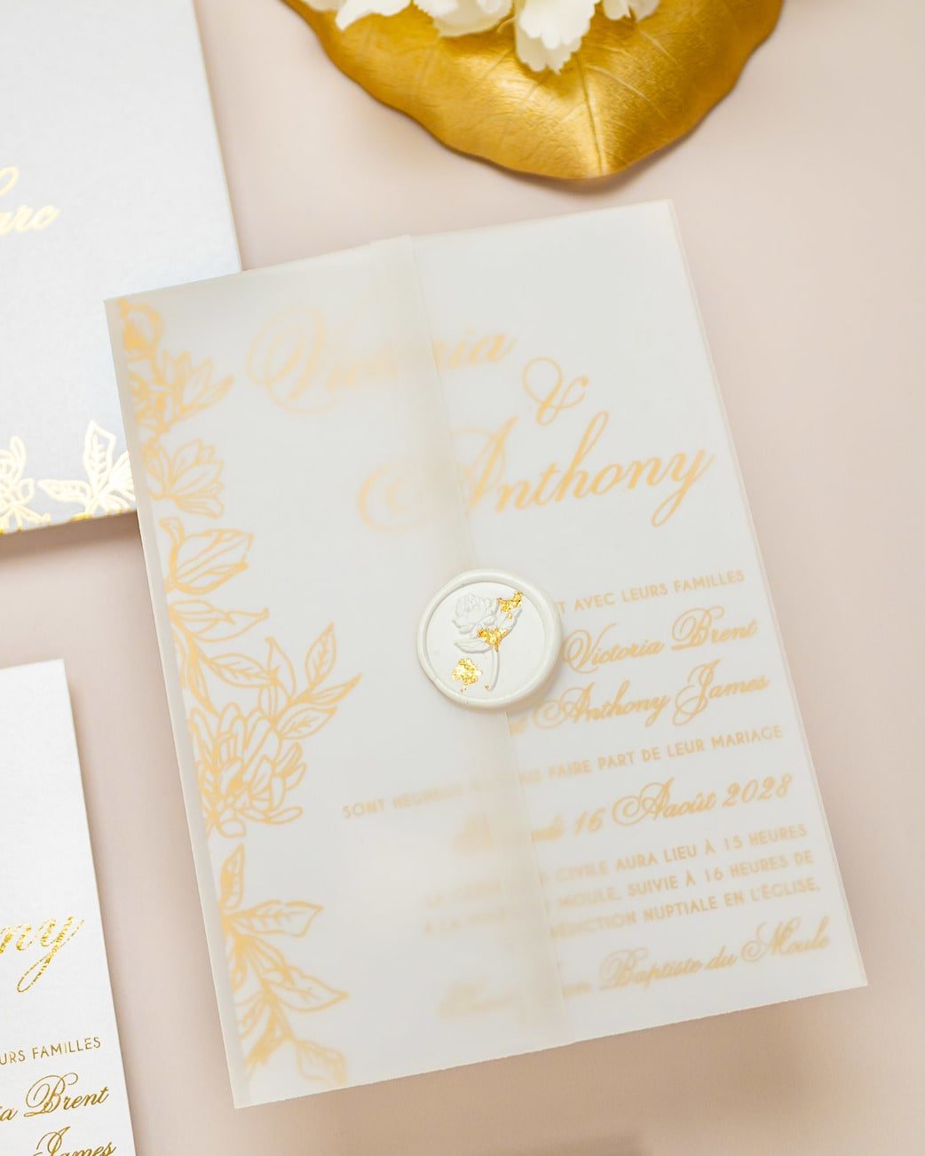"Félicie" - Faire-part de mariage chic, élégant et romantique avec dorure or - Wedding stationery - Création Luxe Carterie Studio