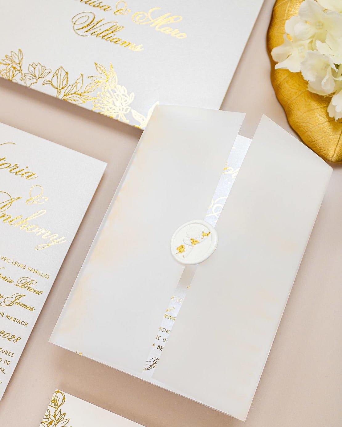 "Félicie" - Faire-part de mariage chic, élégant et romantique avec dorure or - Wedding stationery - Création Luxe Carterie Studio