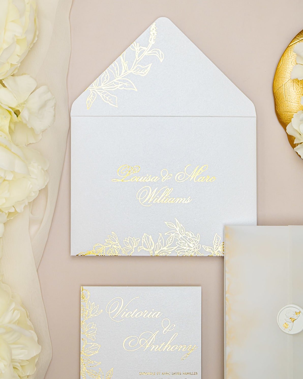 "Félicie" - Faire-part de mariage chic, élégant et romantique avec dorure or - Wedding stationery - Création Luxe Carterie Studio