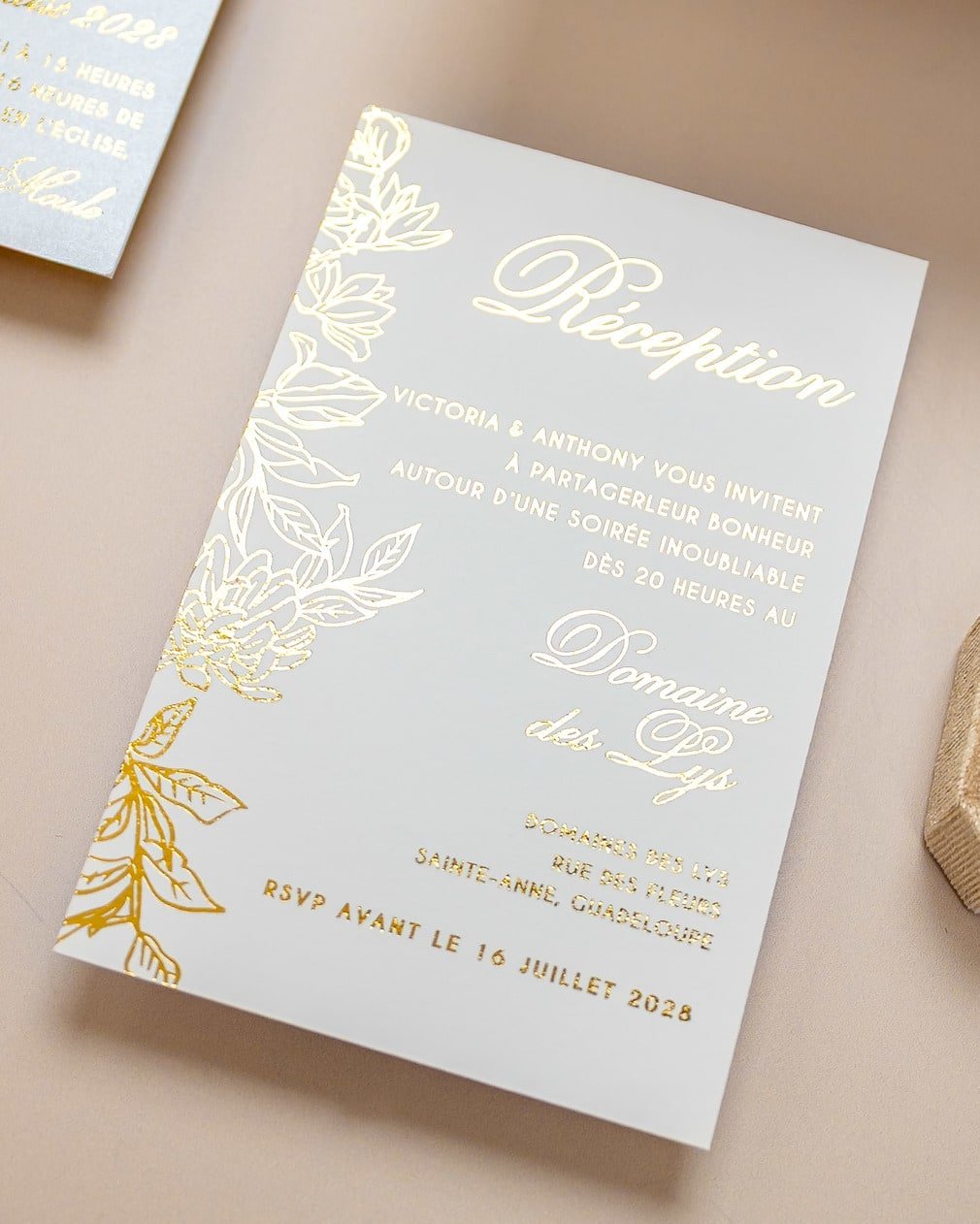 "Félicie" - Faire-part de mariage chic, élégant et romantique avec dorure or - Wedding stationery - Création Luxe Carterie Studio