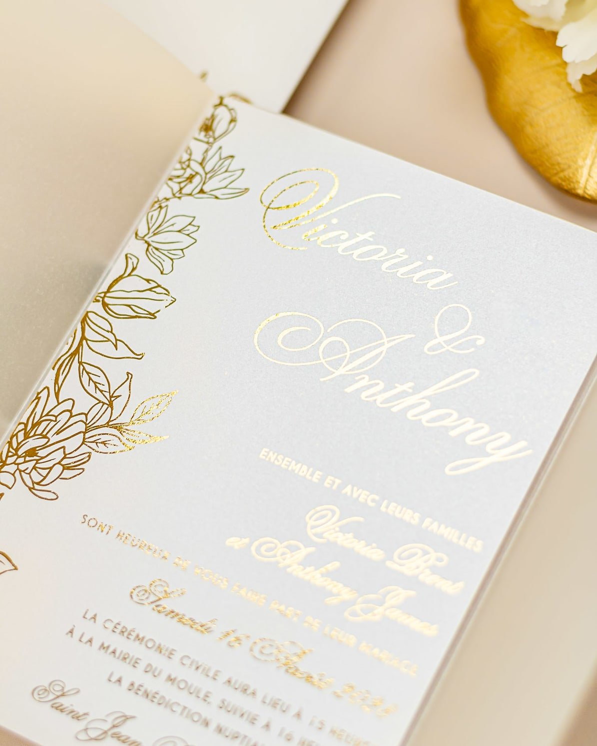 "Félicie" - Faire-part de mariage chic, élégant et romantique avec dorure or - Wedding stationery - Création Luxe Carterie Studio