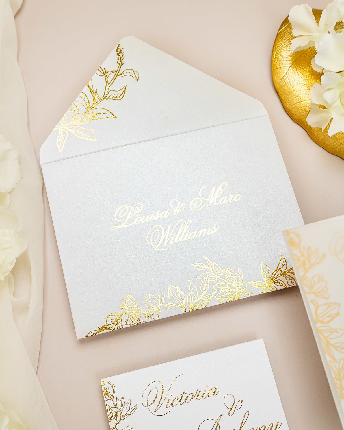 "Félicie" - Faire-part de mariage chic, élégant et romantique avec dorure or - Wedding stationery - Création Luxe Carterie Studio